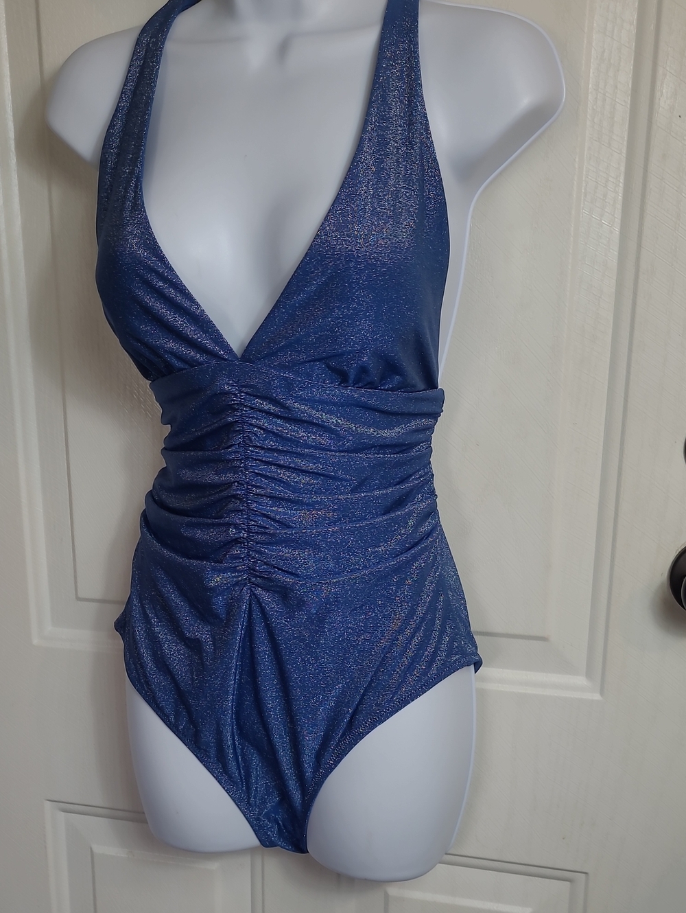 Girls' Shimmer Halter One-Piece Swimsuit in Blue